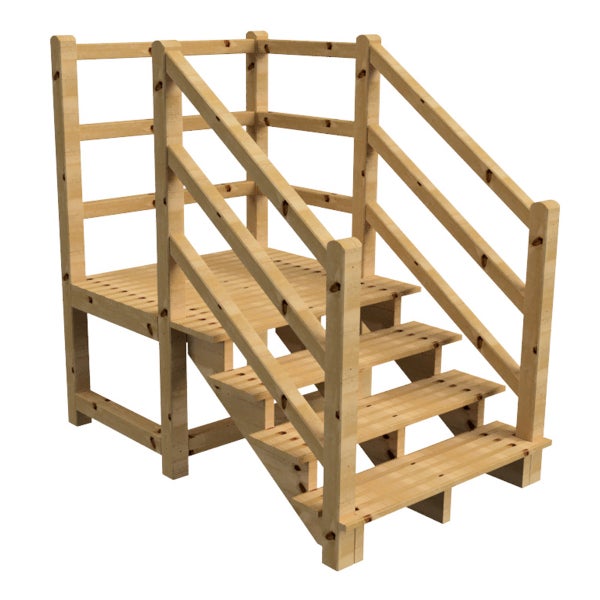 Holztreppe mit Geländer für den Außenbereich