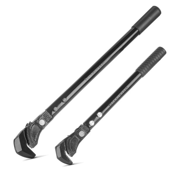 Stahlwerk Eckrohrzangen Set, zweiteilig, aus Metall mit schwarzen Griffen.