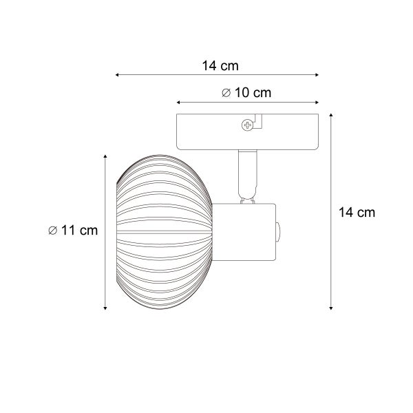 Technische Zeichnung einer Aufbauleuchte mit den Maßen 14 mal 14 Zentimeter und einem Lampenschirmdurchmesser von 11 Zentimetern.