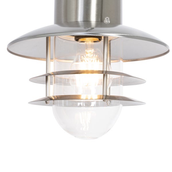 Außenwandleuchte aus Edelstahl mit klarem Glas und ringförmigem Design, inklusive leuchtendem Leuchtmittel.