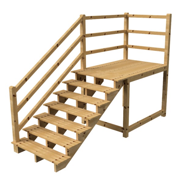 Holztreppe mit Geländer und Plattform für den Außenbereich