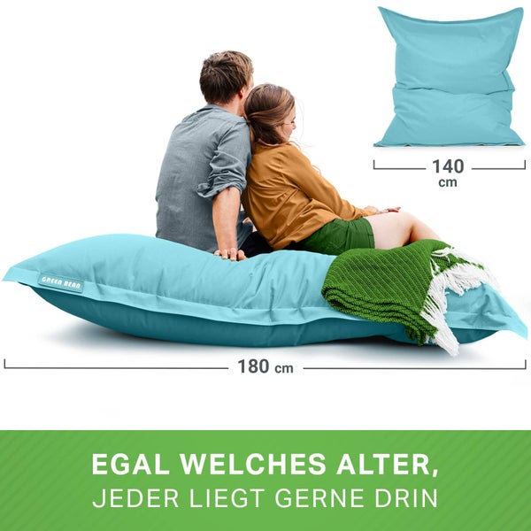 Green Bean Sitzsack XXL 140x180cm 380 Liter Kinder & Erwachsene Bean Bag EPS Perlen Füllung Riesensitzsack Groß Draußen Outdoor Liegekissen Waschbar Wetterfest Lounge Sitzkissen Bodenkissen Aquamarin