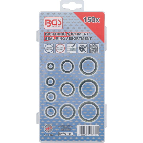 BGS Dichtring-Sortiment Metall mit Gummi-Dichtwulst 150tlg. - 9306