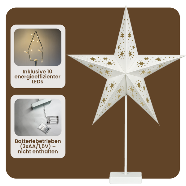 Weihnachtsstern mit 10 energieeffizienten LEDs, batteriebetrieben (Batterien nicht enthalten)