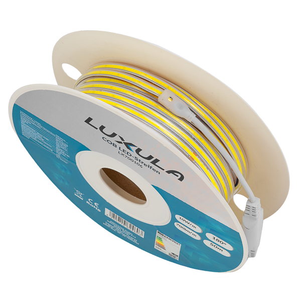 LUXULA COB LED Streifen LX700106 auf 50 Meter Rolle, 10 Watt pro Meter, 700 Lumen pro Meter, 180 Grad Abstrahlwinkel.