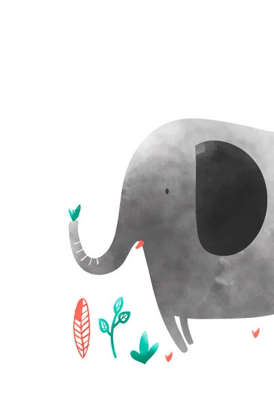 Illustration eines grauen Elefanten mit Pflanzen