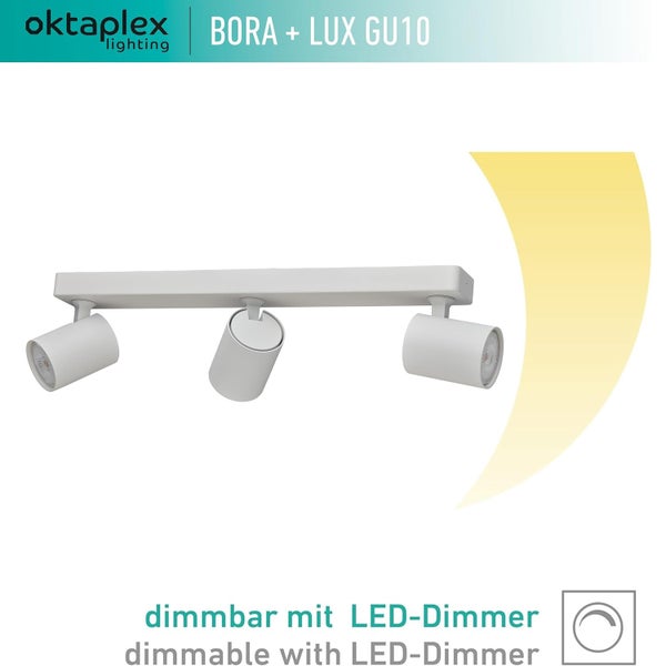 Bora Deckenstrahler 3-flammig warmweiß 2700K stufenlos dimmbar GU10 Leuchtmittel 400lm Spotbalken für Wand Decke Spotbalken weiß