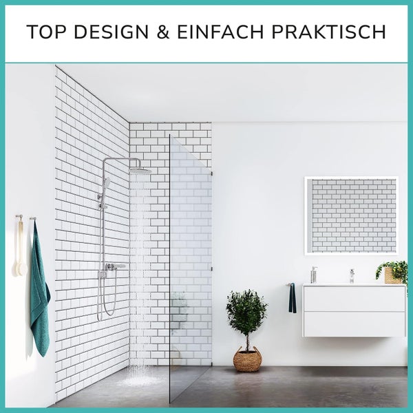 Duschsystem ohne Armatur Edelstahl rostfrei mit Druckknopf - 50% wasserspar Wellness Duschset ohne Armatur - Überkopfbrauseset - Regendusche mit Wandhalterung Komplettset für Dusche und Badewanne