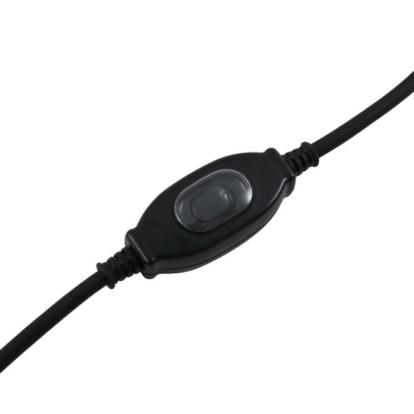 Schwarzer Schnurschalter aus Kunststoff für Elektrokabel mit transparentem Wippschalter.