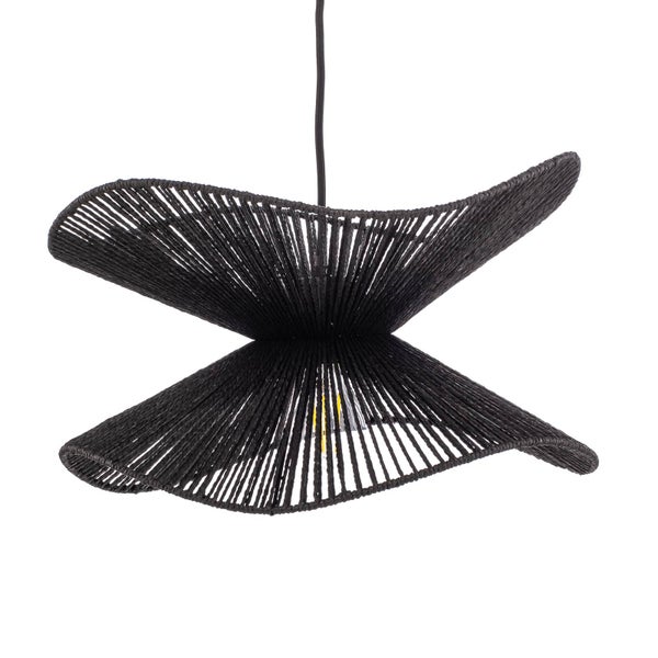 Hängeleuchte mit wellenförmigem Schirm aus gewebtem Seil, modernes Design für Wohnräume, Pendellampe mit sichtbarem Leuchtmittel.