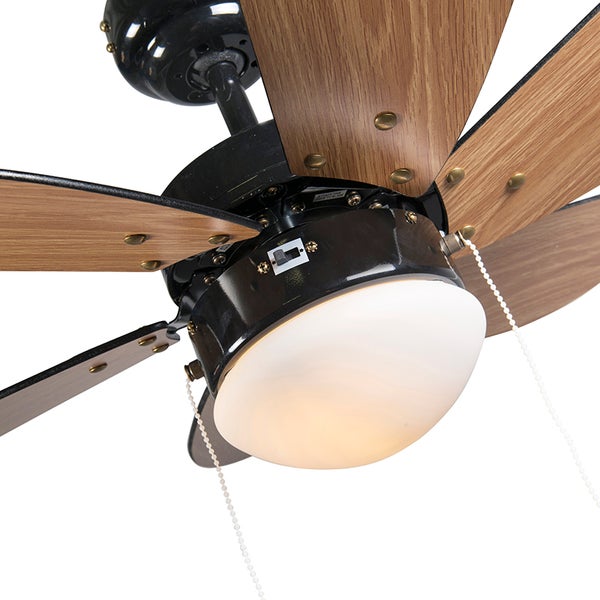 Deckenventilator mit Beleuchtung und Holzoptik Flugeln inklusive Zugschalter und Lampenschirm