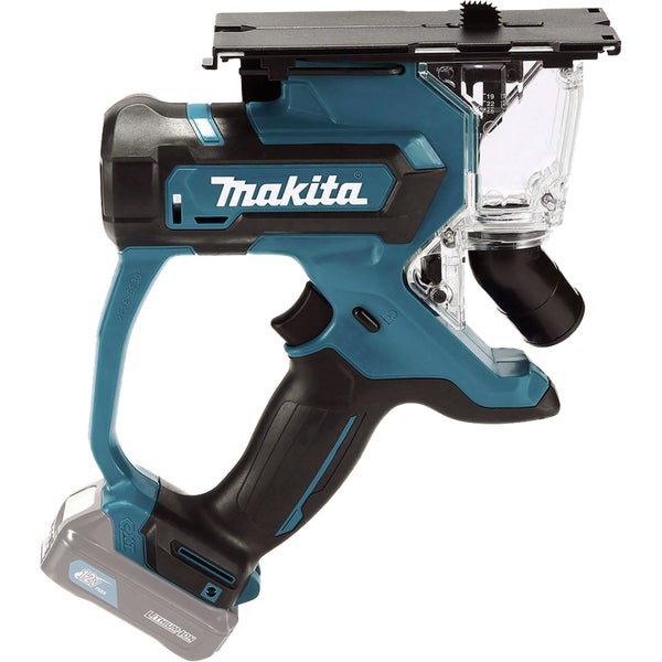 Makita Akku-Gipskartonsäge 12 Volt mit Staubfangbehälter und CXT Lithium-Ionen-Akku.