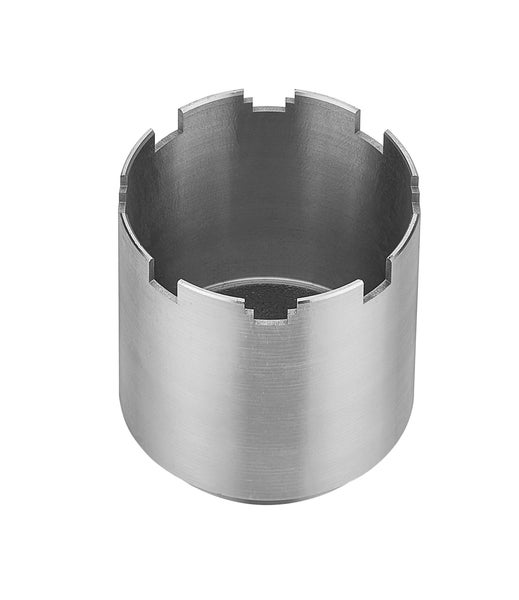 Diamantbohrkrone aus Metall mit gezahntem Rand.