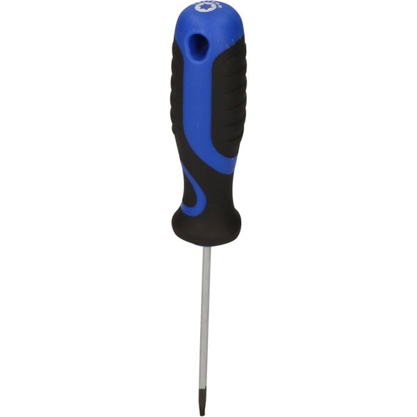 Schlitzschraubendreher mit blau-schwarzem Griff in Verpackung