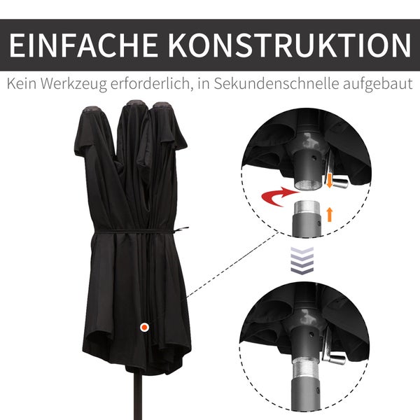 Outsunny Sonnenschirm, L460 x B270 x H240 cm, Stahl, Polyester, ABS, schwarz