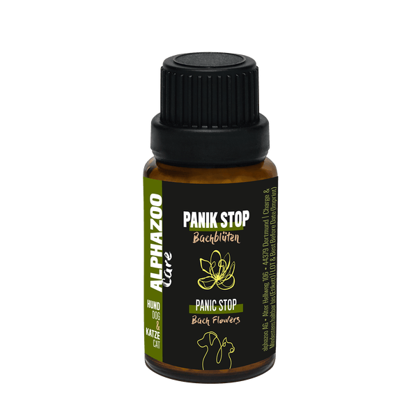 ALPHAZOO Panik Stop Bachblüten 15g für Hunde und Katzen I Rescue Tropfen Globuli