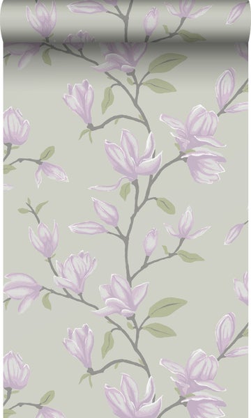 Origin Wallcoverings Tapete Magnolie Meeresgrün und Violett - 53 cm x 10,05 m - 347051