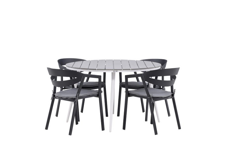 Break Gartenset Tisch 120x120cm, 4 Stühle Wear, grau,schwarz. 120 X 74 X 120 cm