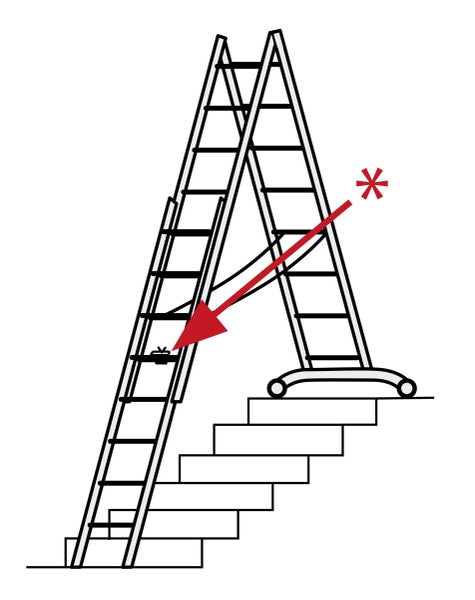 Symbolbild einer Treppenleiter auf einer Treppe mit rotem Pfeil