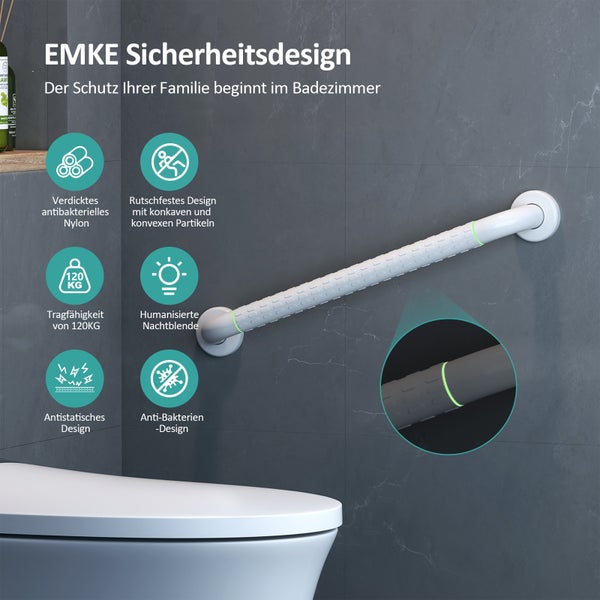 EMKE Haltegriffe für Senioren – Rutschfester Badezimmer Haltegriff mit Leuchtringen, 40 cm Duschgriff und Duschhalterung für sichere Nutzung in Dusche, Bad oder Badewanne