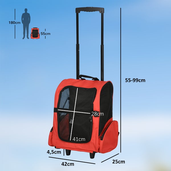 PawHut Tragetasche, L 42 x B 25 x H 55 cm, Oxford-Gewebe, Stahl, Rot+Schwarz