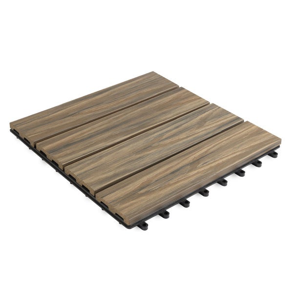 FLOORDIREKT WPC-Klickfliese Classic - Wetterbeständige Terrassenfliese - Mix Teak 30 x 30 cm