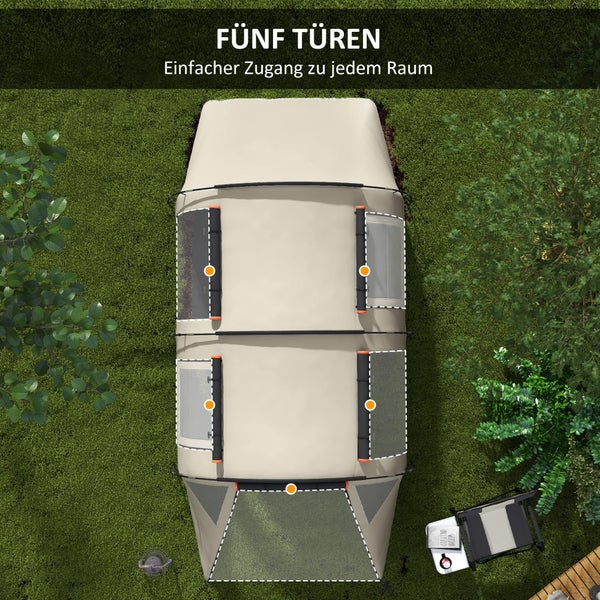 Outsunny Tunnelzelt, Campingzelt für 5 Personen, Familienzelt mit 2 Räumen, Tragetasche, Polyester, Oxfordstoff, 460L x 230B x 180H cm, Khaki