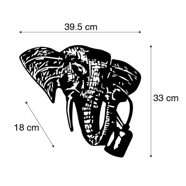 Dekorative Elefantenkopf-Wanddekoration mit Maßangaben