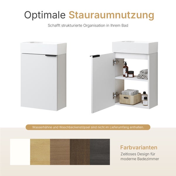 EMKE Waschbecken mit Unterschrank 417×240×646 mm, Badmöbel-Set mit Soft-Close, Türgriff, 2-fach verstellbarem Einlegeboden, Wandmontage, beidseitig montierbar,  Waschtisch-Set, Weiß