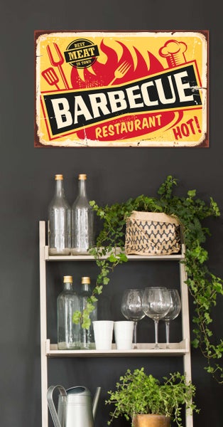 Blechschild | Restaurant | BBQ | Grill | Stahlschild mit lustigen Sprüchen | Innen und Außen einsetzbar | Deko | STA1979, Format: 20x30cm