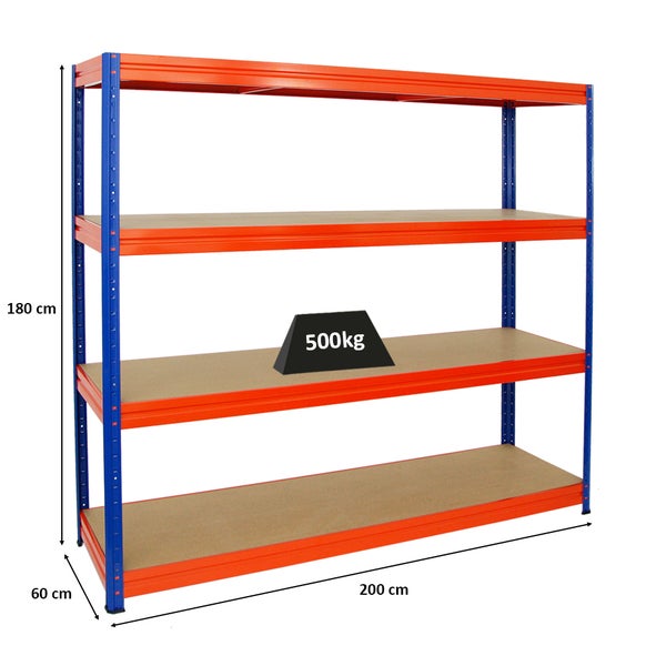 PROREGAL Schwerlastregal Dino HxBxT 180 x 200 x 60 cm Fachlast 500 kg Blau/Orange