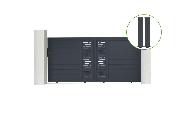 Schiebetor 3,5m ARLBERG H.140cm graues Aluminium + 2 Pfosten 20x20cm H.166cm