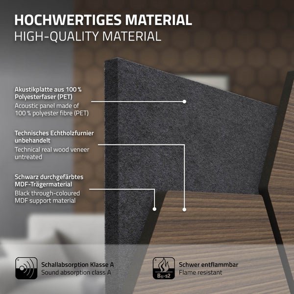 ML-Design 2er Set Akustikpaneele 66x81x2cm für 1m² – Braun, MDF Akustikplatten in Hexagon-Holzoptik, Wandpaneele zur Schalldämmung, Wandverkleidung für Büro, Studio, Schallschutz & Akustikbehandlung