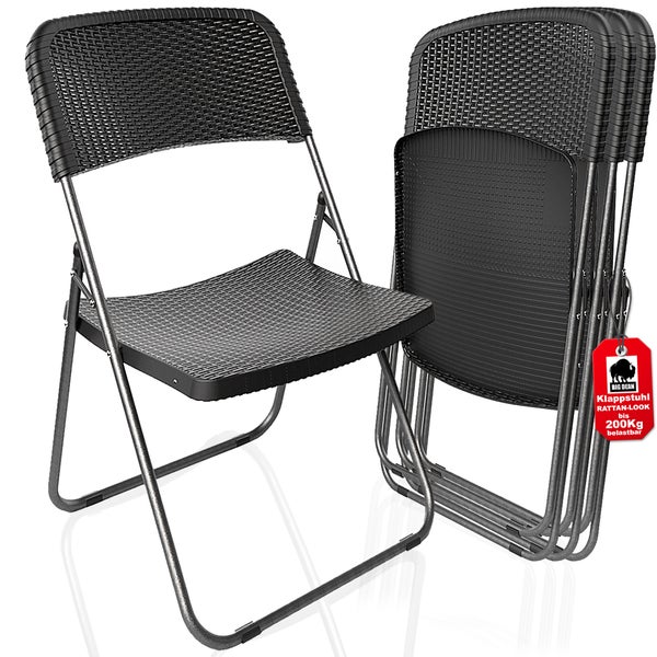 BigDean 4 Stück Klappstuhl Rattan Optik – Campingstuhl belastbar bis 200kg – wetterfester Gartenstuhl Balkonstuhl Campingstuhl klappbar