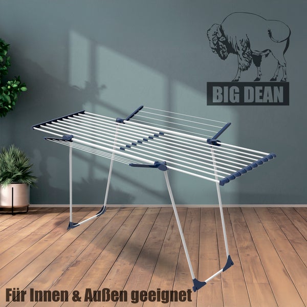 BigDean Wäscheständer mit dicken Leinen Jumbo Weiß ausziehbar 28m Trockenlänge - einfaches Bügeln