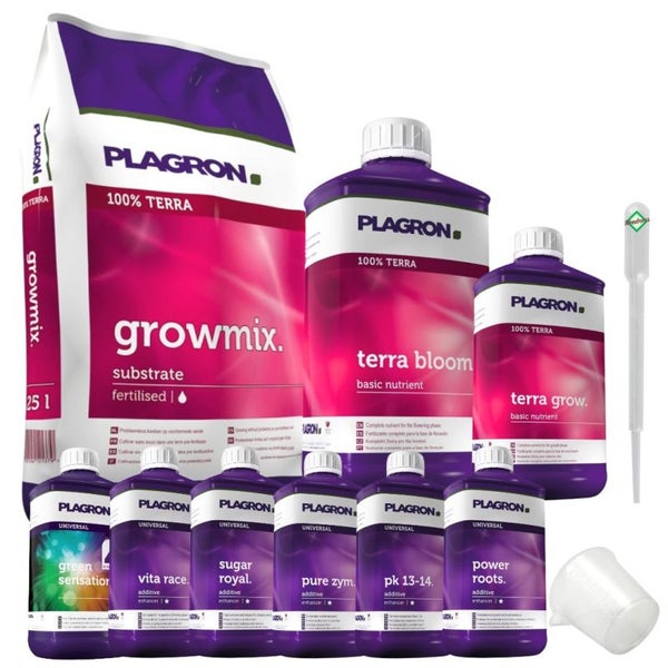 Plagron Growmix Erde-Set Big XL 50L – Komplettset mit Terra Grow & Bloom Dünger, Vita Race, PK 13/14, Green Sensation, Sugar Royal, Pure Enzym – Für gesundes Wachstum & üppige Blüte
