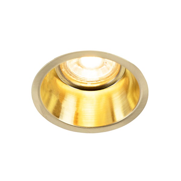 Runder LED Einbaustrahler aus Metall mit warmweißem Licht.