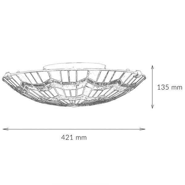 Technische Zeichnung einer Deckenleuchte mit den Maßen 421 Millimeter mal 135 Millimeter.