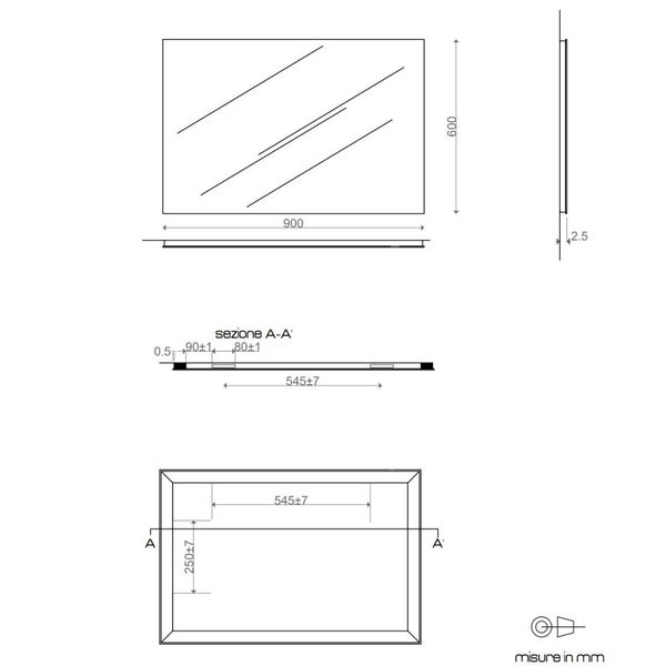 Einfacher Spiegel ohne Beleuchtung 90x60