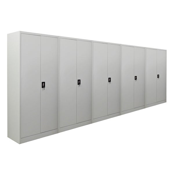 PROREGAL Mega Deal 5x Flügeltürenschrank ELEPHANT HxBxT 185 x 90 x 40 cm 4 Fachböden Fertig Aufgebaut Lichtgrau