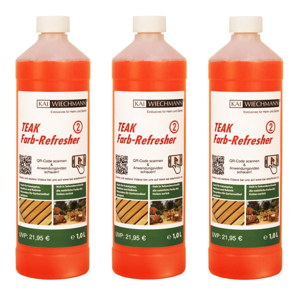 Drei Flaschen Teak Farb-Refresher von Kai Wiechmann für Heim und Garten