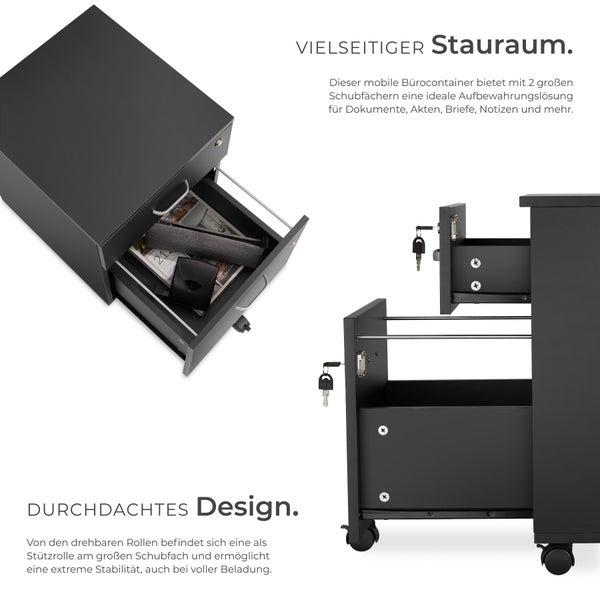 Rollcontainer tectake Vagur 40 x 44 x 54,5 cm mit 2 Schubladen für Dokumente im A4 Format schwarz