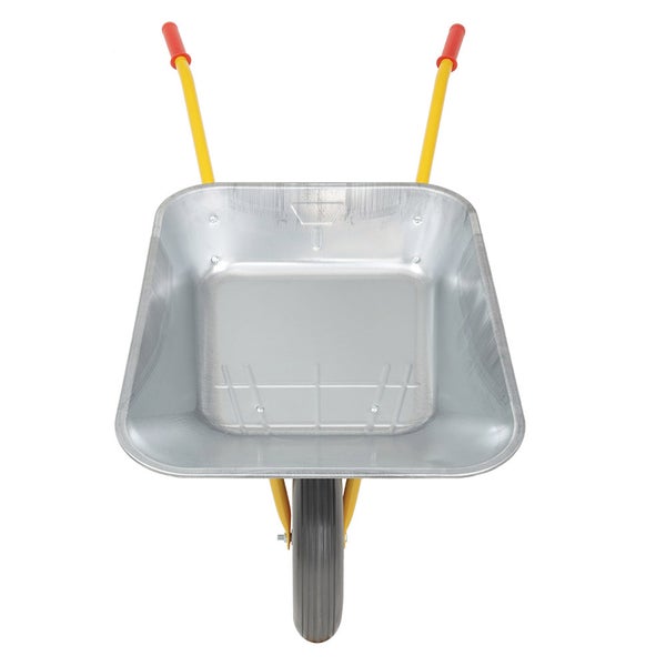 Profi Schubkarre Ravendo BD 1002 – 100 L Metallmulde, 150 kg Tragkraft, pannensicheres PU-Rad mit Kugellager, gelb