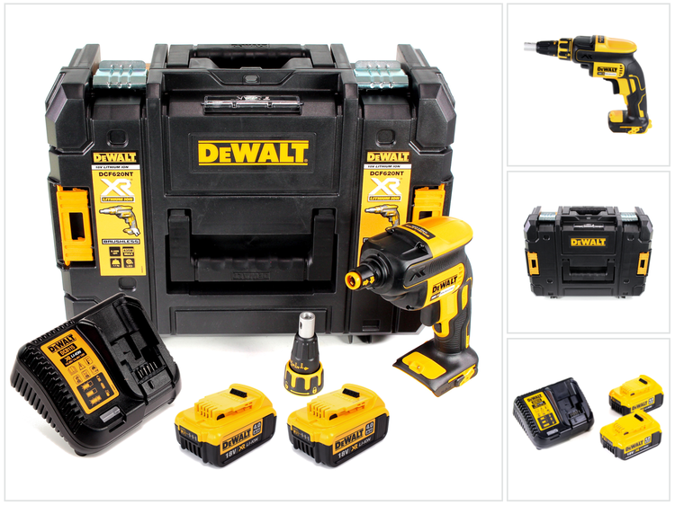 DeWALT 18 Volt Akku-Trockenbauschrauber Set mit zwei 4,0 Amperestunden Akkus, Ladegerät und TSTAK Aufbewahrungskoffer.