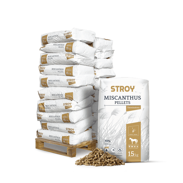 STROY Miscanthus Pellets Einstreu 15kg x 20 Sack 300kg Palette Einstreu Pelleteinstreu Miscanthus