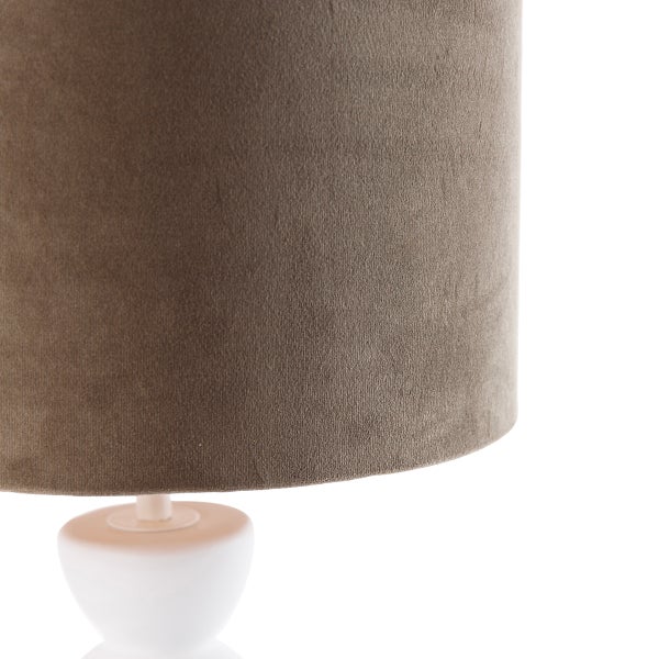 Design Tischleuchte Weiß Samt-Schirm Taupe mit Gold 25 cm - Alisia