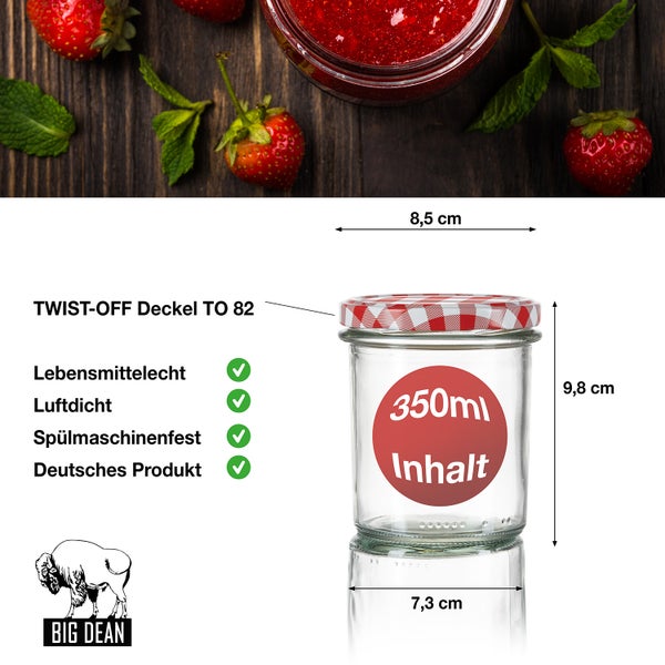 Glas mit Twist-Off-Deckel, 350 ml Fassungsvermögen, lebensmittelecht, luftdicht und spülmaschinenfest