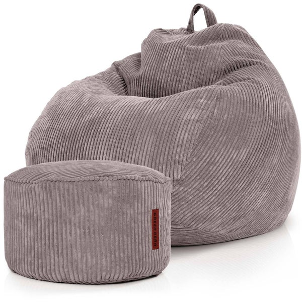 Green Bean 2er Set Indoor XXL Sitzsack + Pouf mit EPS-Perlen Füllung - Fußhocker Fußkissen Hocker Bodenkissen Liegekissen Sitzkissen Lounge Chair - Grau