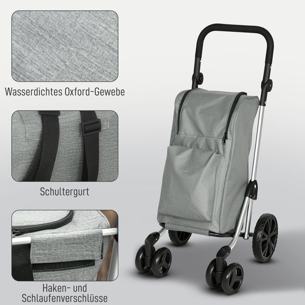 Einkaufstrolley mit wasserdichtem Oxford Gewebe, Schultergurt und Haken- und Schlaufenverschlüssen