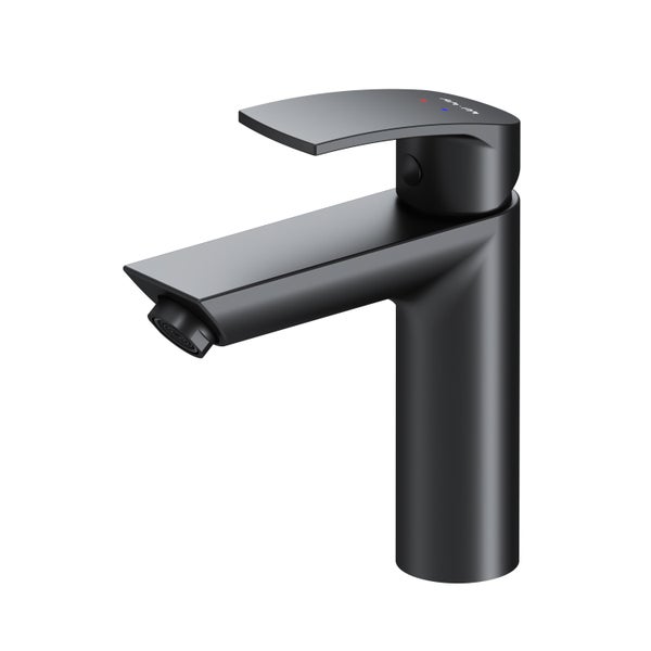 Schwarzer Waschtischmischer für das Badezimmer.